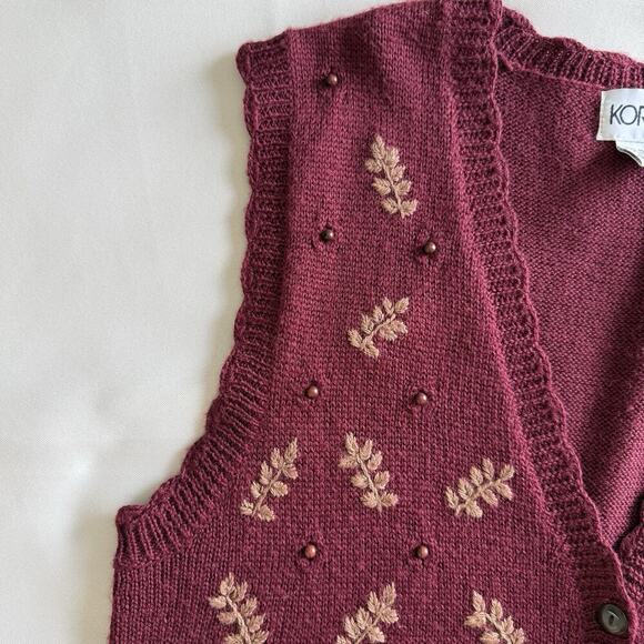 VTG 90s Koret Paisley Embroidered Sweater Vest Women S Knit Bead Sequin Grandma - Picture 6 of 12